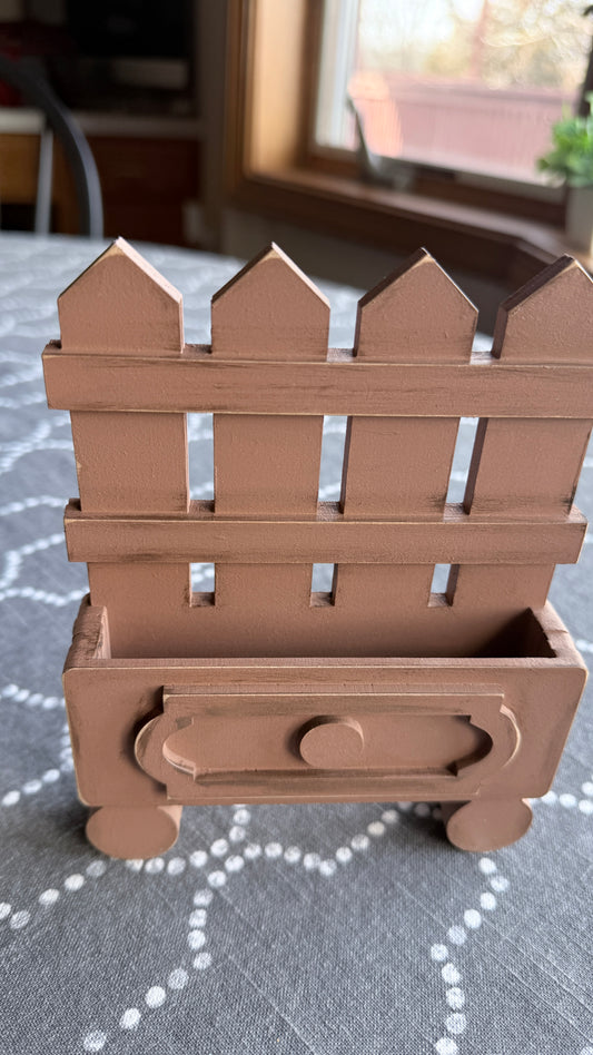 Rustic wooden fence box planter for tiered tray décor, handmade farmhouse shelf display piece with natural wood finish