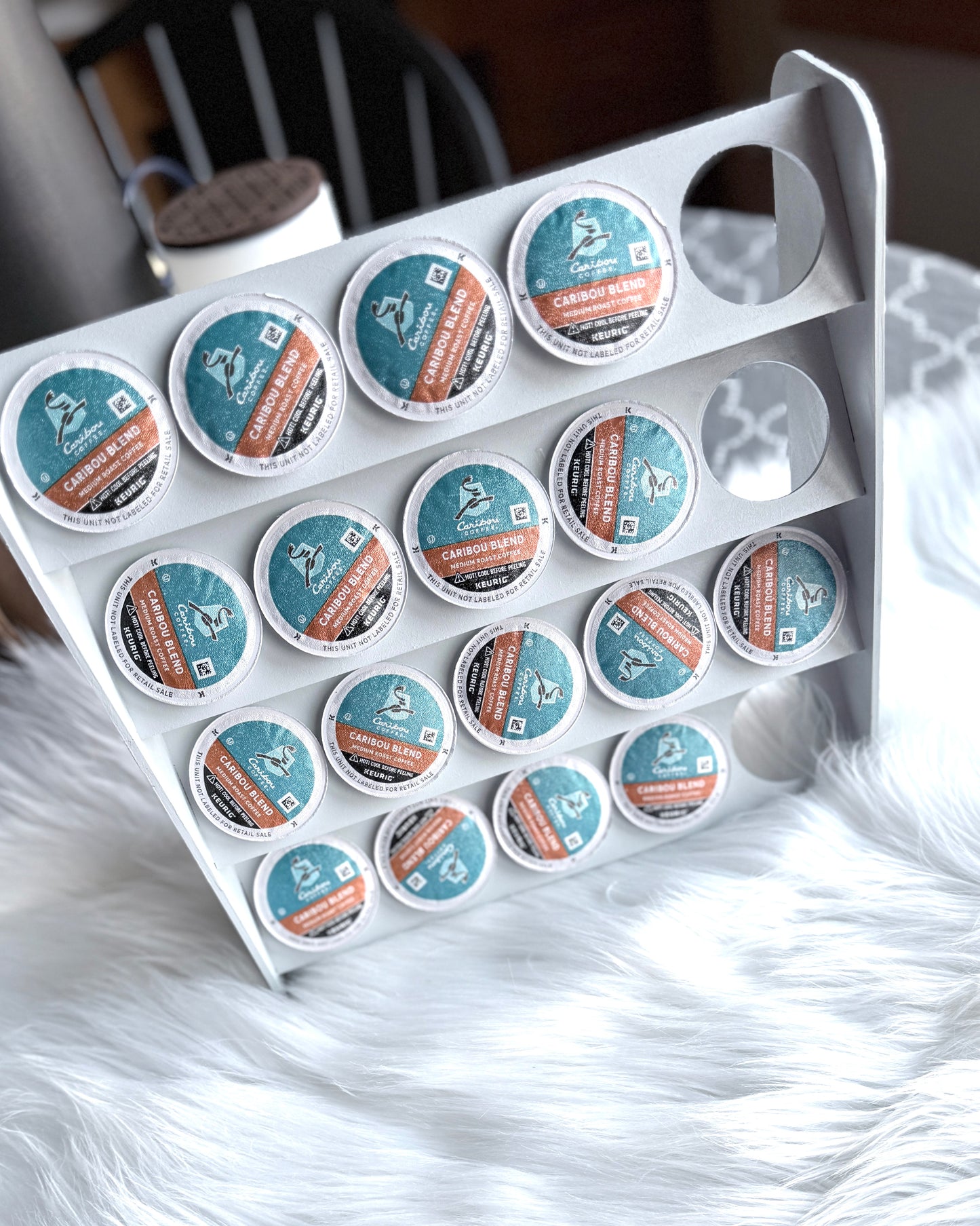 Sleek K-Cup holder stand in coffee nook - modern 20 pod organizer for kitchen counter