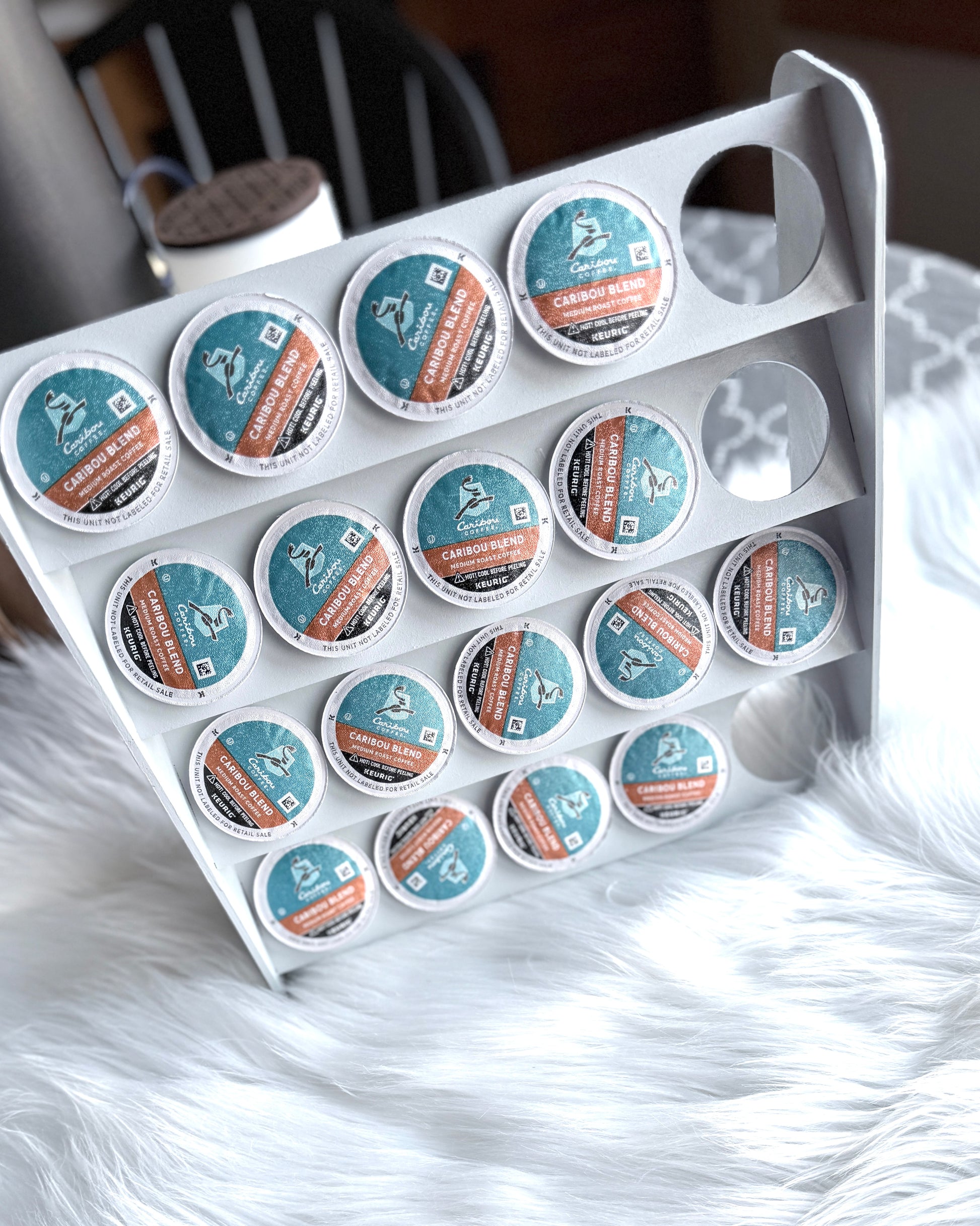 Sleek K-Cup holder stand in coffee nook - modern 20 pod organizer for kitchen counter
