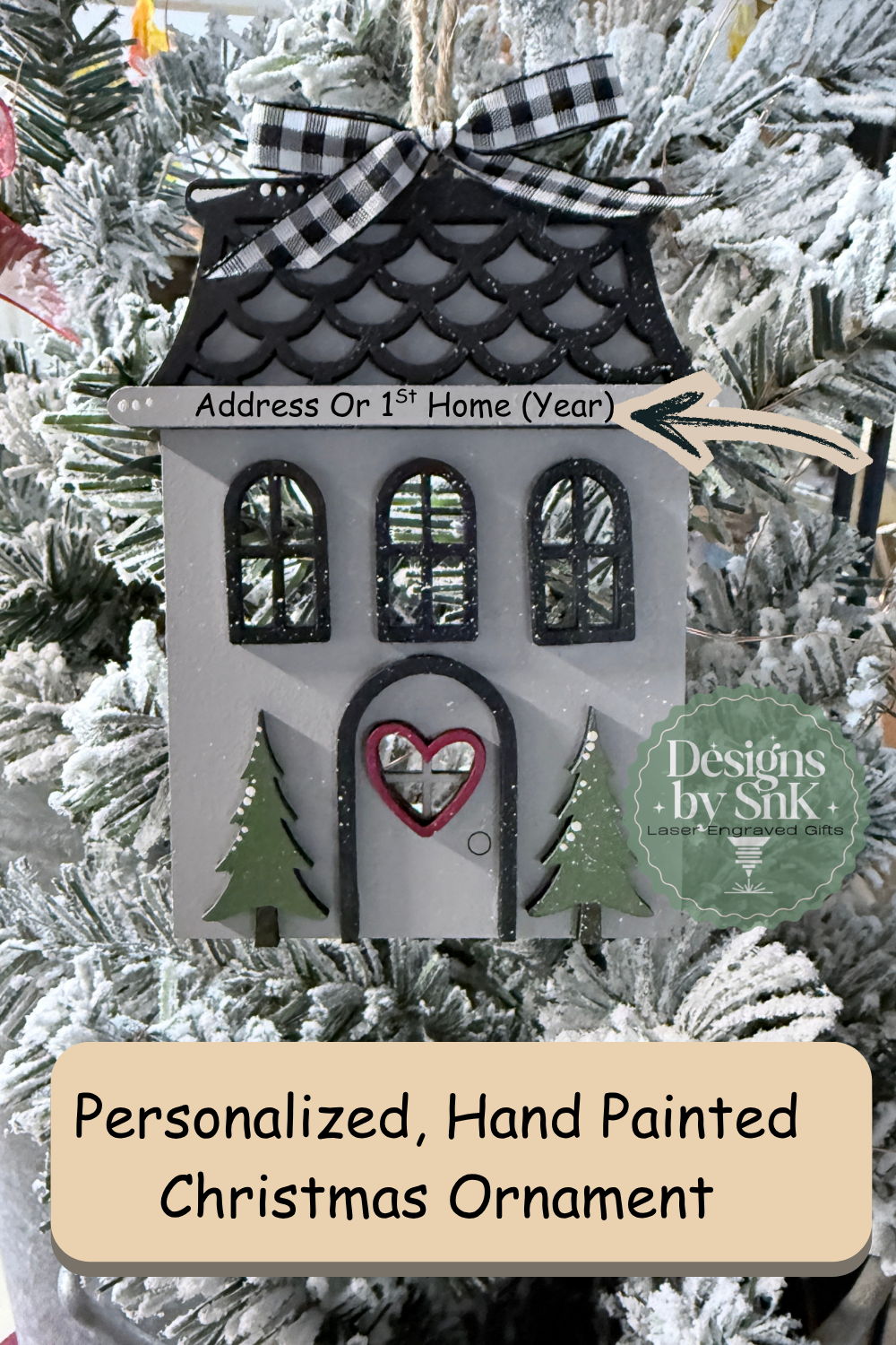 Christmas Cottage House Tree Ornament- Personalize with Address Optional