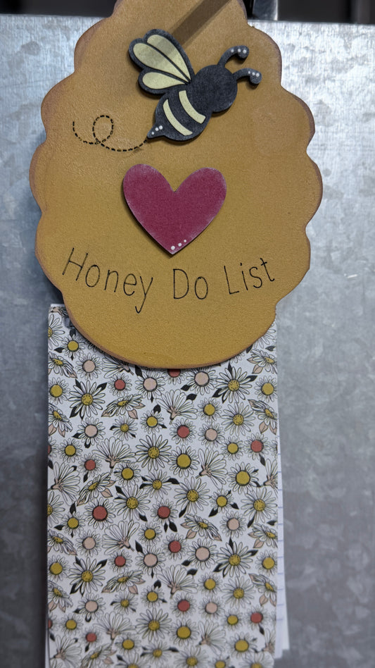 "Honey Do List magnetic notepad with hand-painted bee hive design and spiral notebook - refrigerator organizer"