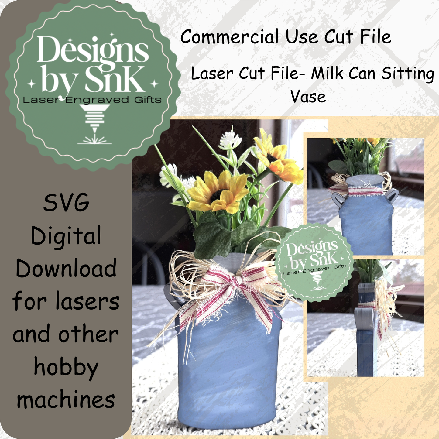 Milk Can Laser Cut File - Customizable Vase Gift Project SVG