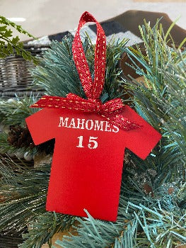 Mahomes #15 Kansas City Chiefs Jersey Ornament a red shirt shaped Christmas ornament