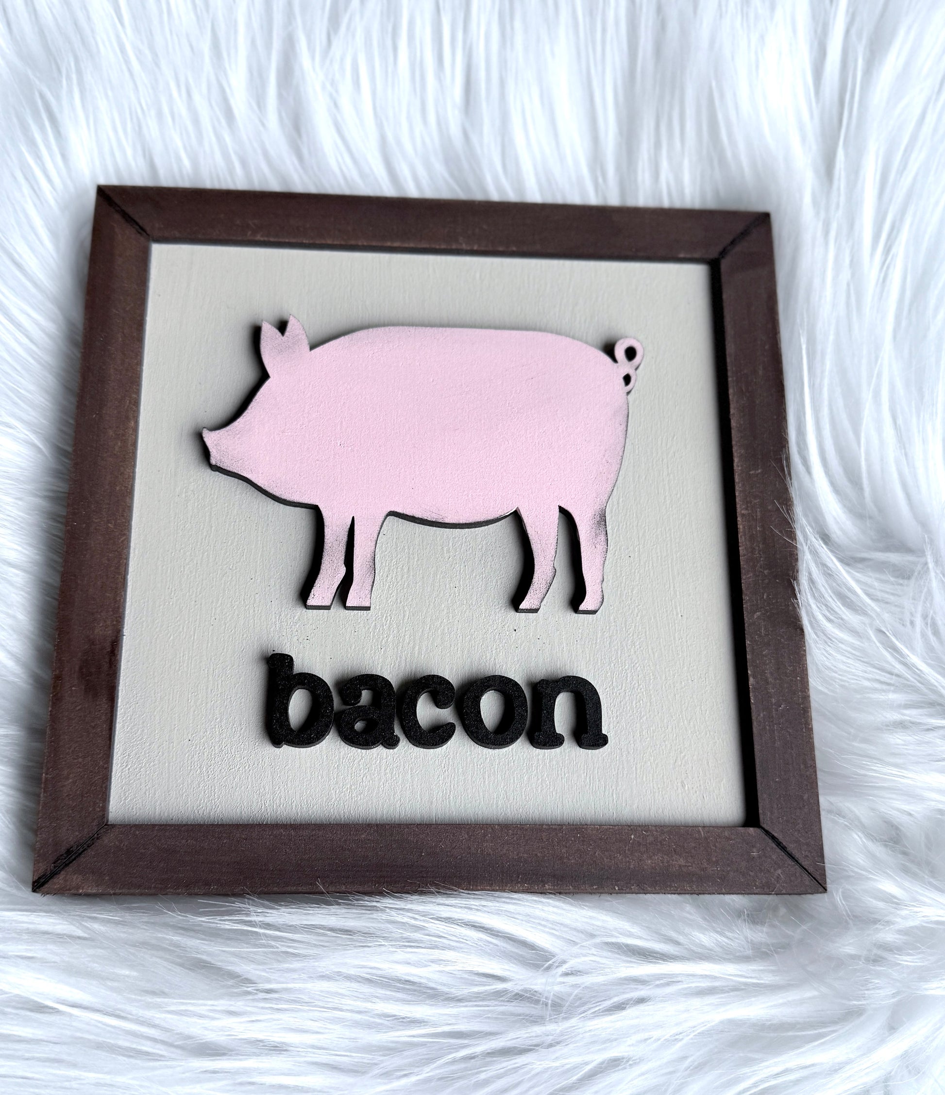 Pig and bacon 6x6 rustic wooden farmhouse sign - part of 3 piece kitchen wall decor set"