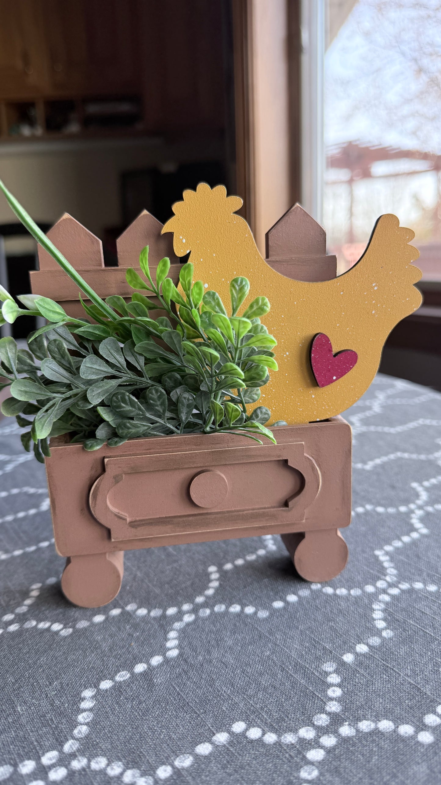 Small rustic wood fence planter box for farmhouse tiered tray décor, cottage style shelf accent handmade in Missouri