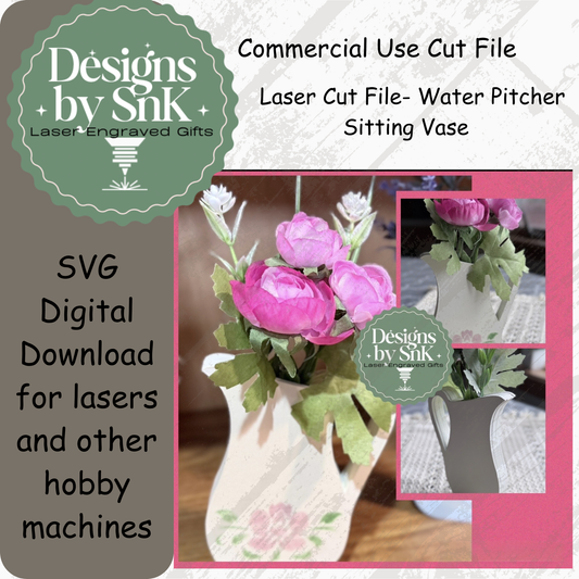 3D Pitcher Laser Cut File - Dimensional Vase SVG Digital Download