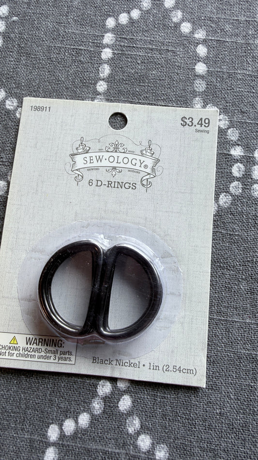 Black nickel D rings 1 inch, 6-pack metal hardware for leather crafts and sewing projects