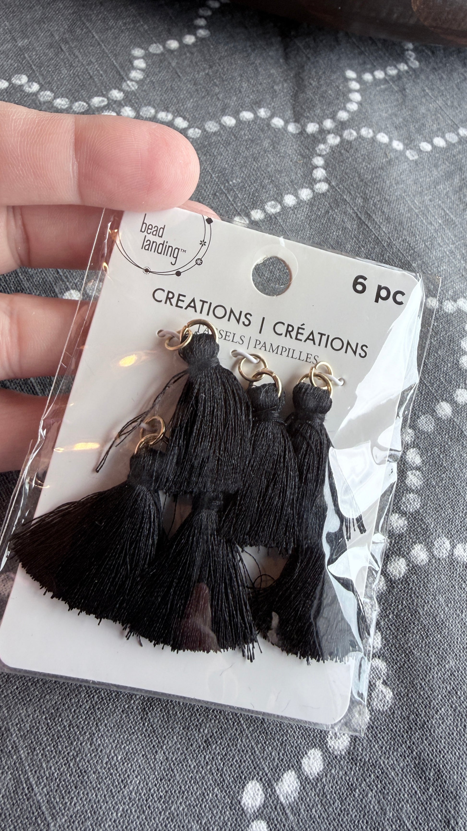 Black thread tassels 6-pack with gold jump rings for jewelry making