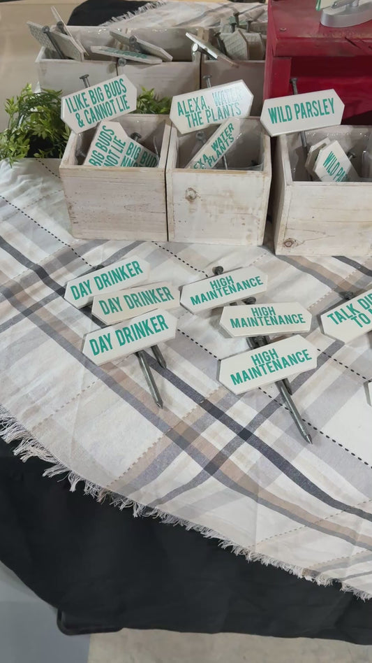 Sassy Plant Stakes for garden, plants, landscapes, Metal Stakes and Ceramic markers